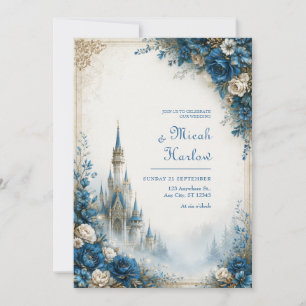 Azuren Rozen Mist Kasteel Bruiloft Kaart