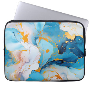 Azurijn Marmer met Gouden Spetters Laptop Sleeve