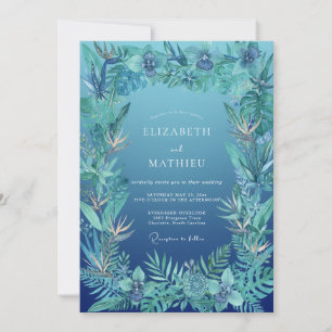 Azurisch Tropisch Palm Eucalyptus Huwelijk Kaart