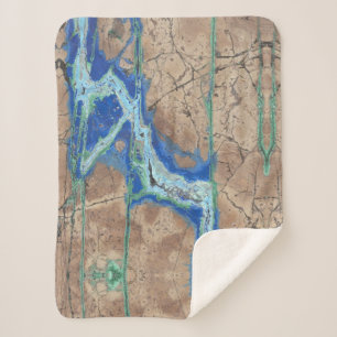 Azurite Stone Beige en Turquoise Sherpa Deken