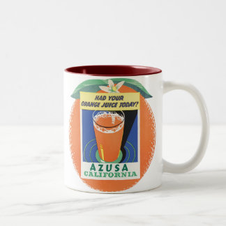 Azusa, Californië Oranje Juice Poster Tweekleurige Koffiemok