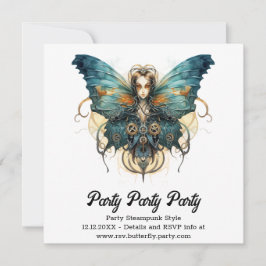 Azuurblauwe Admiraal Vlinder Steampunk Bruiloft Aankondiging