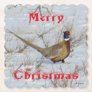 B22 Ring-Necked-Pheasant in Sneeuw Coaster Kartonnen Onderzetters