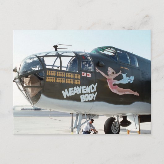 B25 MITCHELL BOMBER " HEAVENLY BODY " NOSE ART BRIEFKAART (Voorkant)