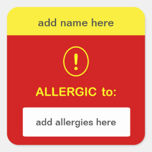 b3 - PAS DIT AAN ~ Voeg Naam + Allergie toe. Vierkante Sticker