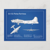 B-17 Flying Fortress - Vliegtuigblauwdruk ABD Briefkaart (Voorkant)