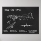B-17 Flying Fortress - Vliegtuigblauwdruk Plannen Poster (Voorkant)