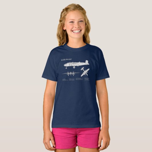 B-25B Mitchell Doolittle - Vliegtuigblauwdruk ABD T-shirt (Voorkant volledig)