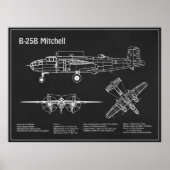 B-25B Mitchell Doolittle - Vliegtuigblauwdruk PD Poster (Voorkant)