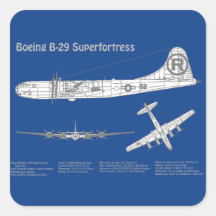 B-29 Superfortress - Vliegtuig Blauwdruk Plannen A Vierkante Sticker