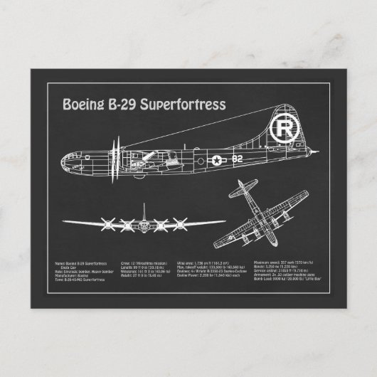 B-29 Superfortress - Vliegtuig Blauwdruk Plannen P Briefkaart (Voorkant)