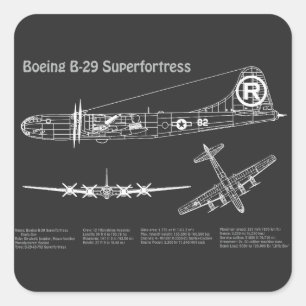 B-29 Superfortress - Vliegtuig Blauwdruk Plannen P Vierkante Sticker