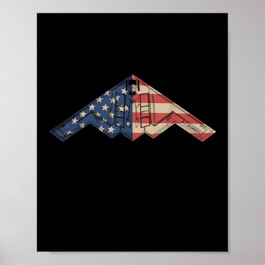 B-2 Bomber Stealth Aircraft Schematic American Fla Poster (Voorkant)