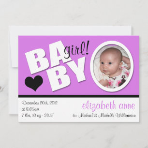 B A B Y Trendy Paars Foto geboorteaankondiging Aankondiging