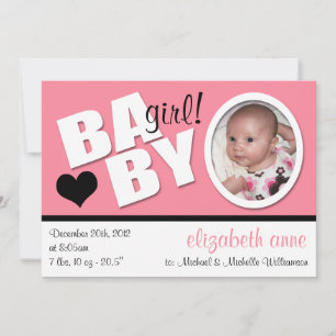 B A B Y Trendy Pink Foto geboorteaankondiging Aankondiging