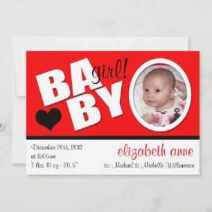 B A B Y Trendy Red Foto geboorteaankondiging Aankondiging