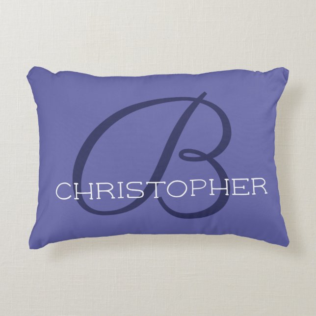B Aangepaste beginnaam Blauwe Periwinkle Accent Kussen (Voorkant)