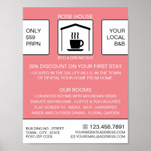 B&B-Logo, Bed & Breakfast-accommodatie Advert. Poster