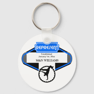 B Boy Black Blauw Vertegenwoordiger past Logo aan Sleutelhanger