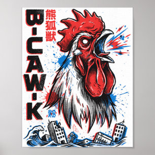 B-caw-k Graaiige Reuzenkip Japanse Monster Poster