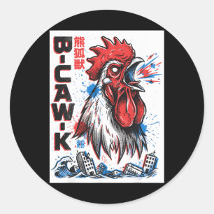 B-caw-k Grappige Reuzenkip Japanse Monster Poster Ronde Sticker