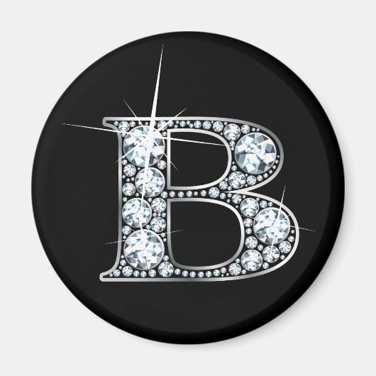 "B" Diamond Bling Magnet Magneet (Voorkant)