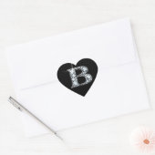 B Diamond Bling on Black Heart Sticker (Envelop)