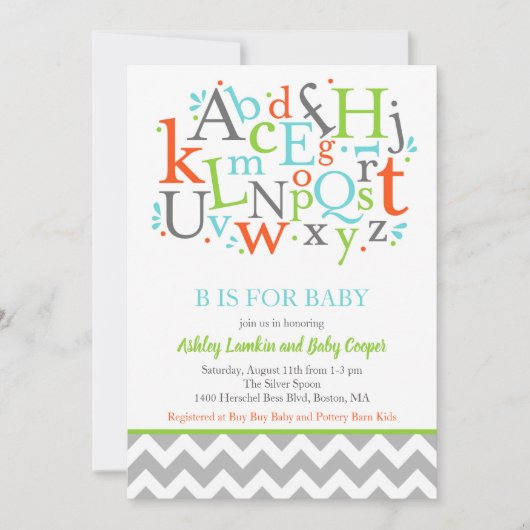 B est pour Baby Alphabet Baby shower Invitation (Devant)