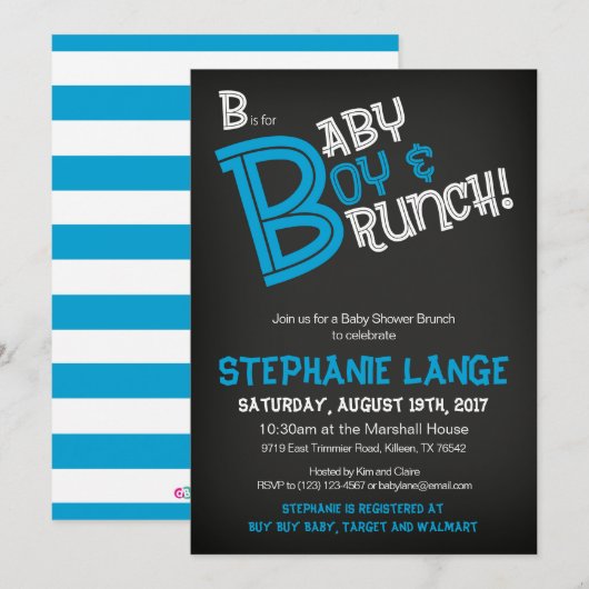 B est pour Baby Boy Baby shower Invitation Card (Devant / Derrière)