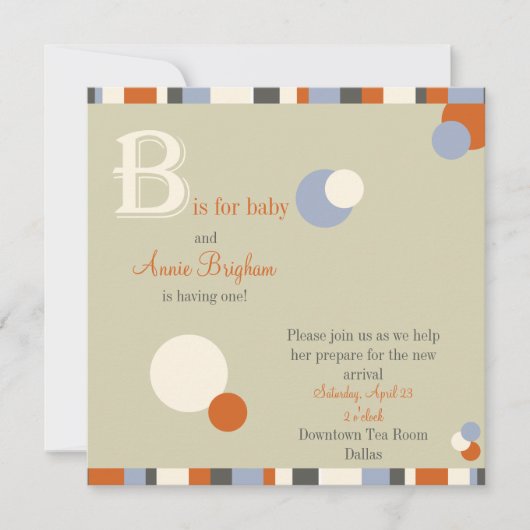B est pour Baby - Invitation de Baby shower de gar (Devant)