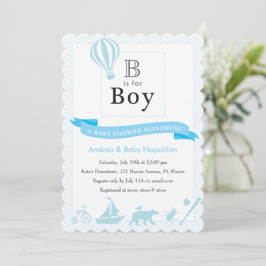 B est pour Boy| Invitations de douches pour bébés (Debout devant)