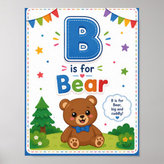 B est pour Ours Affiche de classe d'alphabet pour 