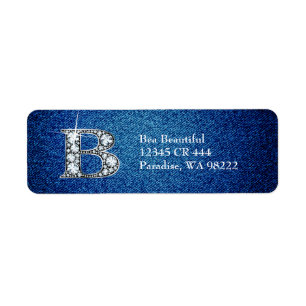 B Faux-"Diamond Bling" op Denim Label