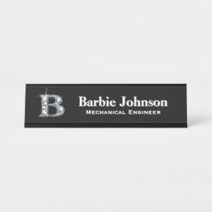 B Faux Diamond Desk Plaque signalétique