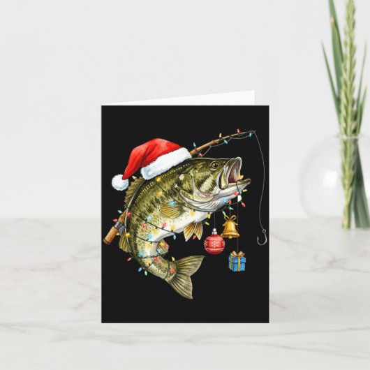 B Fish Festive Lights Christmas Funny Fishing Long Kaart (Voorkant)