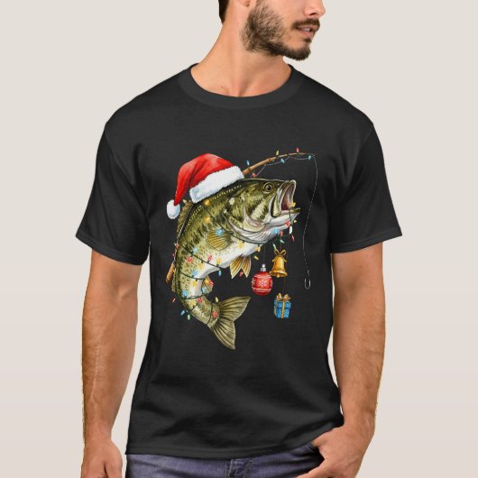 B Fish Festive Lights Christmas Funny Fishing Long T-shirt (Voorkant)