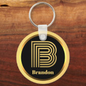 B Gold Monogrammed Letter Personalized Sleutelhang Sleutelhanger (Voorkant)