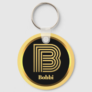 B Gold Monogrammed Letter persoonlijk Sleutelhanger