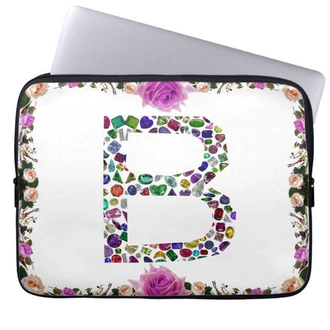 B Initiaal Gemstone Laptop Sleeve (Voorkant)