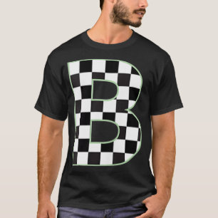 B Initiaal Monogram zwart-wit dambord T-shirt