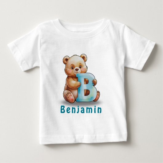 B is for Bear – Custom Baby T-Shirt with Name (Voorkant)