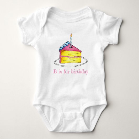 B is voor het 'Birthday Cake Slice Candle Pink Alp Romper (Voorkant)