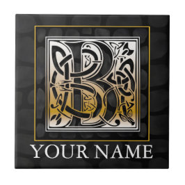B "Jouw naam" Celtic Black Stone Monogram Tile Tegeltje