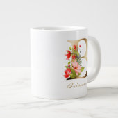 B Letter Gold Monogram | Rode Oranje groene Floral Extra Grote Beker (Voorkant rechts)