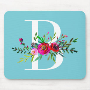 B Letter Initiaal Monogram Bloem Motief Eigen Kleu Muismat