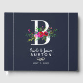 B Letter Initiaal Monogram Bloemen Naam Bruiloft Gastenboek (Voorkant)