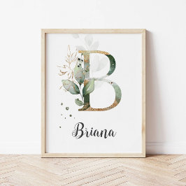 B Letter Monogram Groene Nursery Naam Muurprint Poster