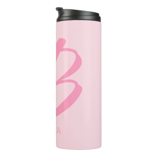 B Monogram Aangepast roze Thermosbeker (Geroteerd rechts)