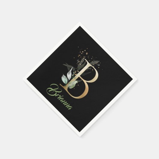 B monogram begroeiing eucalyptus goud glitters zwa servet (Hoek)