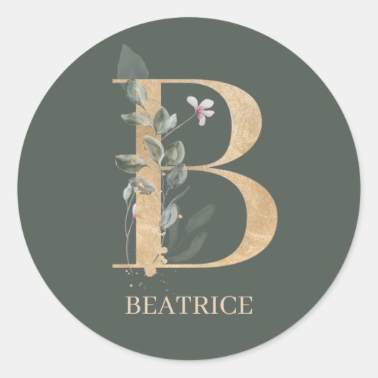 B Monogram Floral Aangepast Ronde Sticker (Voorkant)